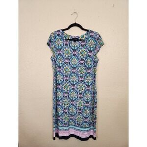 Liz Claiborne Floral Print Casual Dress Colorful Pattern Womens Size M